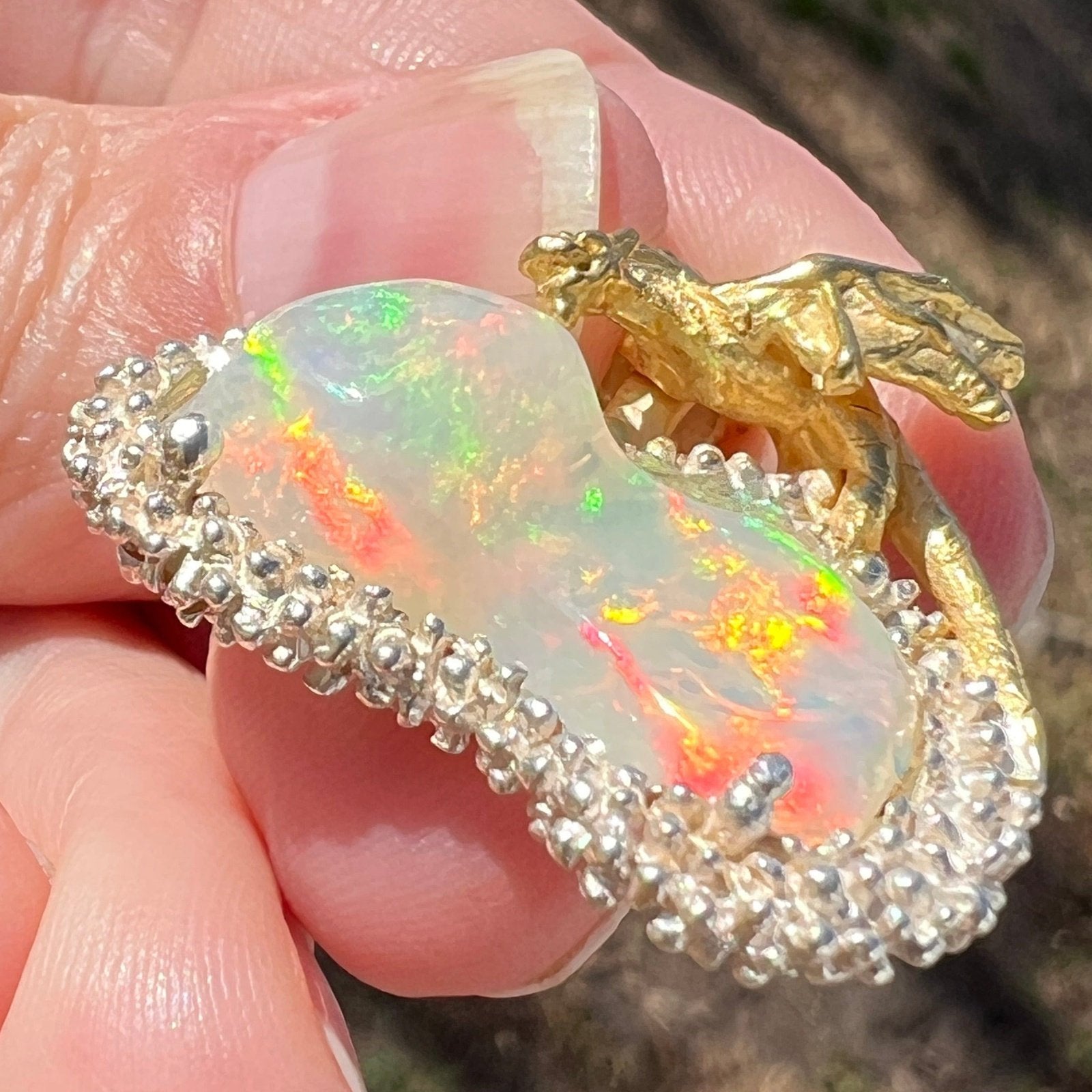 Ethiopian Welo Jelly Opal Dragon Pendant in 2 Tone 925 VIDEO Sea Green Mermaid