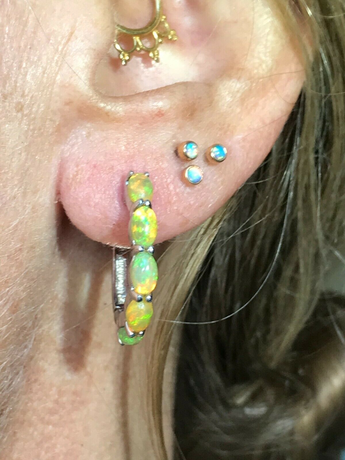 Ethiopian Welo Jelly Opal Huggies Hoop Earrings. 3/4"