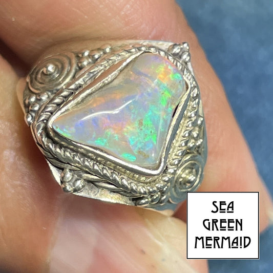 Ethiopian Welo Jelly Opal Ring w Silver Bali Design. MAGIC