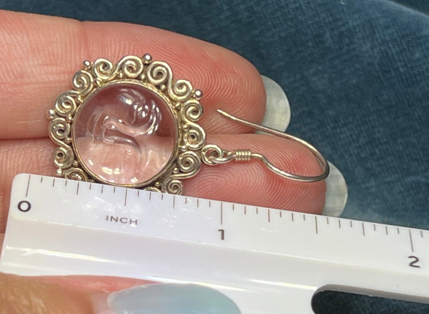 Man in the Moon Carved Face Dangly Sun Goddess Earrings 925