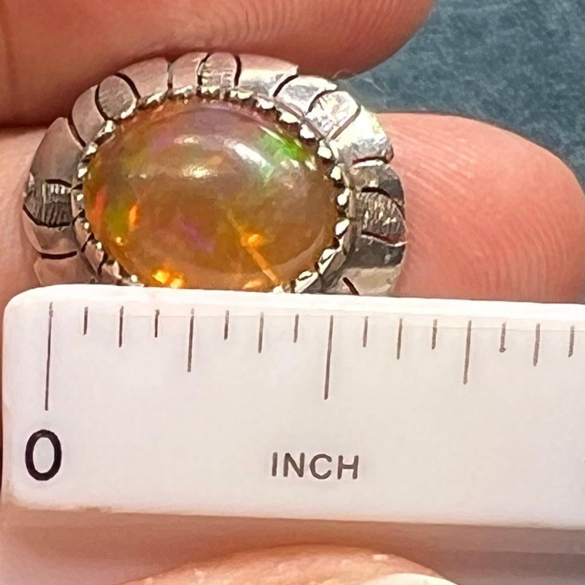 Mexican Fire Jelly Opal Squash Blossom 925 Ring. Old Pawn **VIDEO**