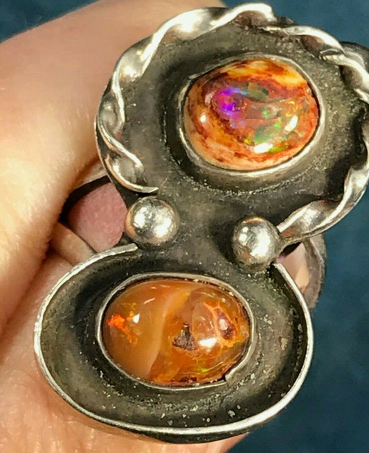Mexican Boulder Fire Opal Double Ring. 1.2" 8g **VIDEO***