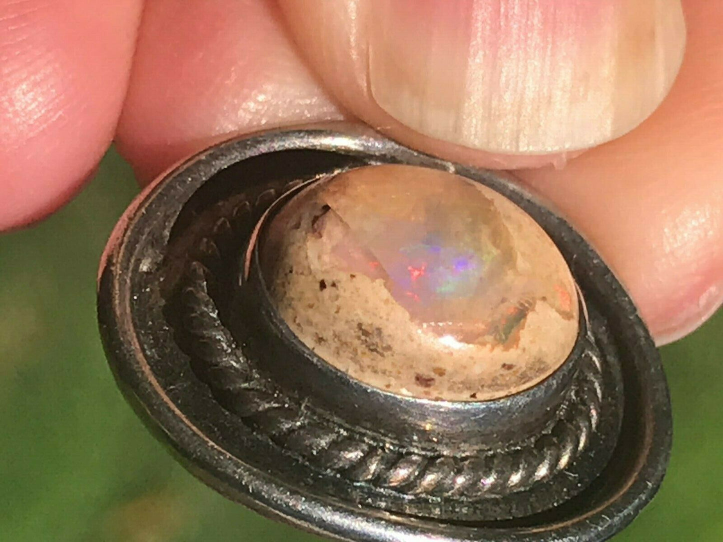 Mexican Boulder Fire Opal Pendant 925. #2 Old Pawn **VIDEO**