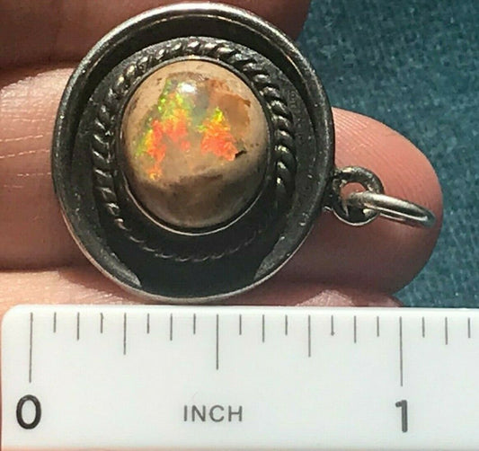 Mexican Boulder Fire Opal Pendant 925. #2 Old Pawn **VIDEO**