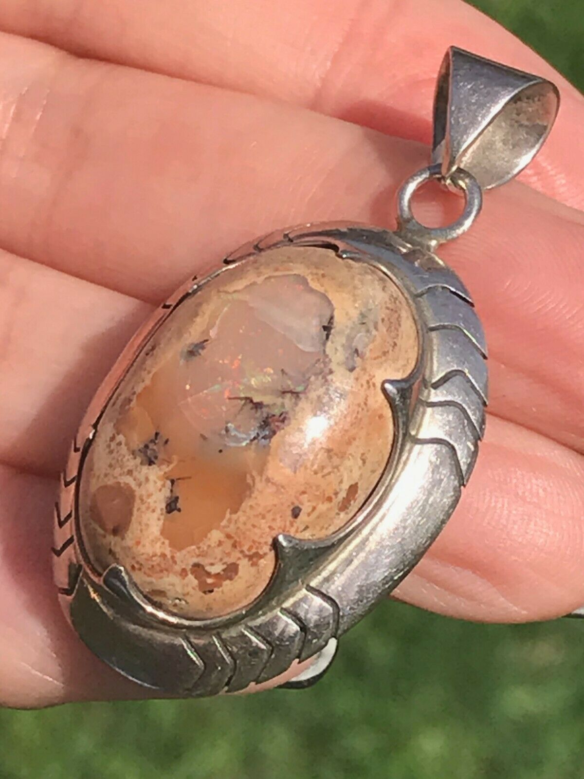 Mexican Boulder Fire Opal Pendant. Old Pawn. Large 2" & 10g **VIDEO**
