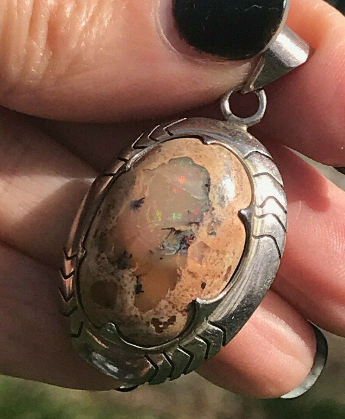 Mexican Boulder Fire Opal Pendant. Old Pawn. Large 2" & 10g **VIDEO**