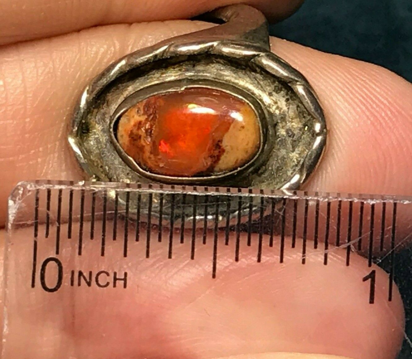 Mexican Boulder Fire Opal Ring. 925 Old Pawn. **VIDEO**