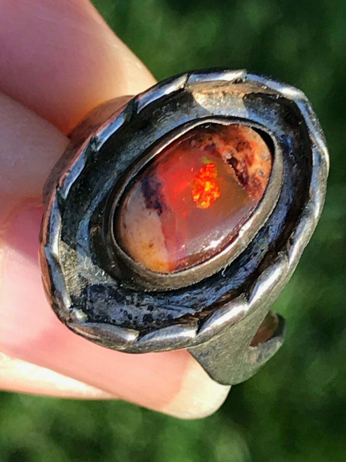 Mexican Boulder Fire Opal Ring. 925 Old Pawn. **VIDEO**
