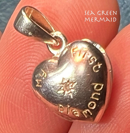 "My First Diamond" Gypsy Set Diamond Heart Locket Pendant. Sterling Silver
