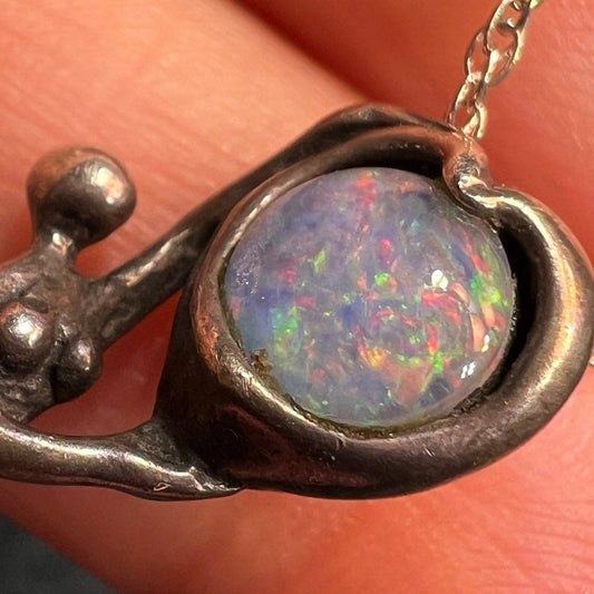 Nymph Nude w Black Opal Heart Pendant + 925 Chain