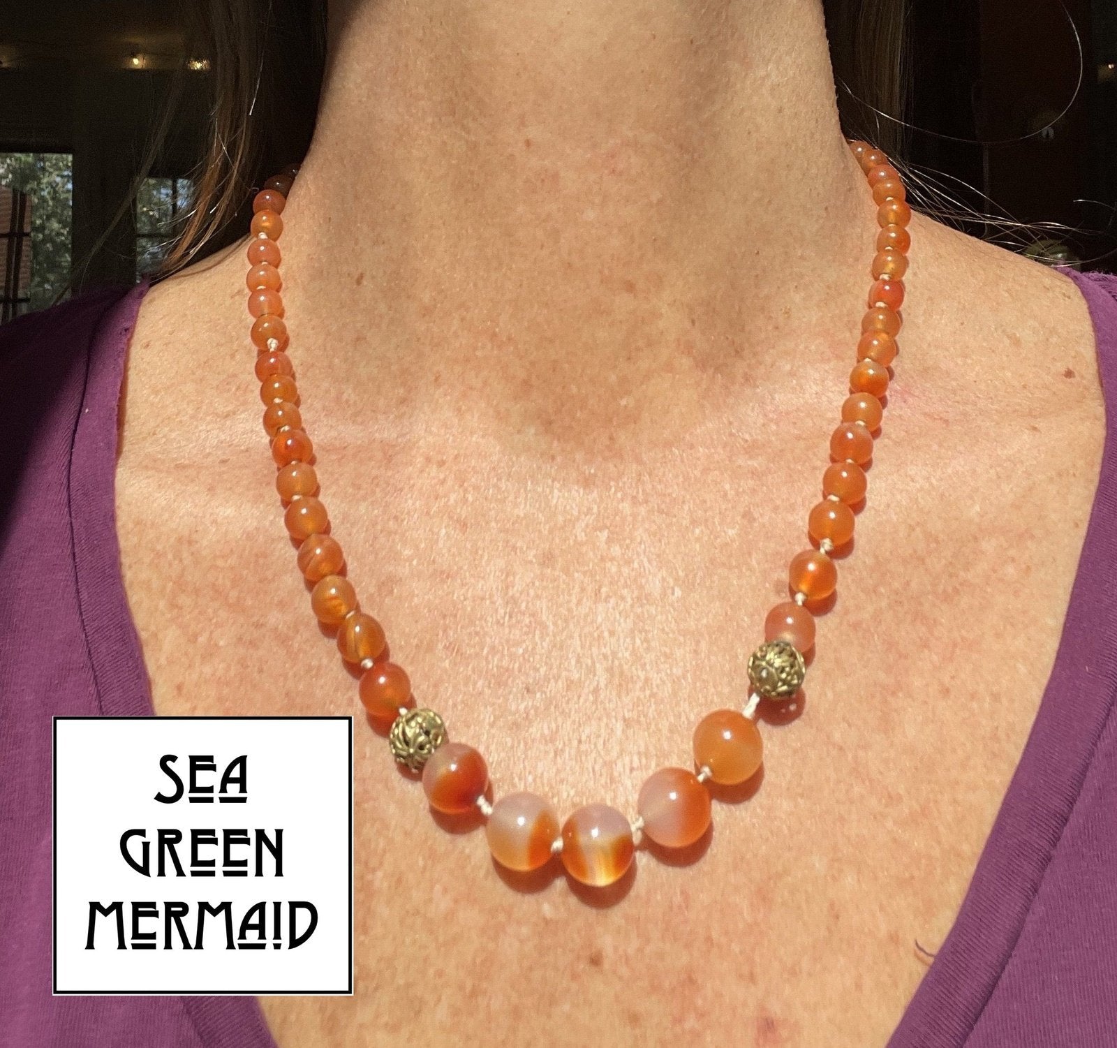 Orange Carnelian Hand-Knotted 20" Necklace. Large 10mm Beads
