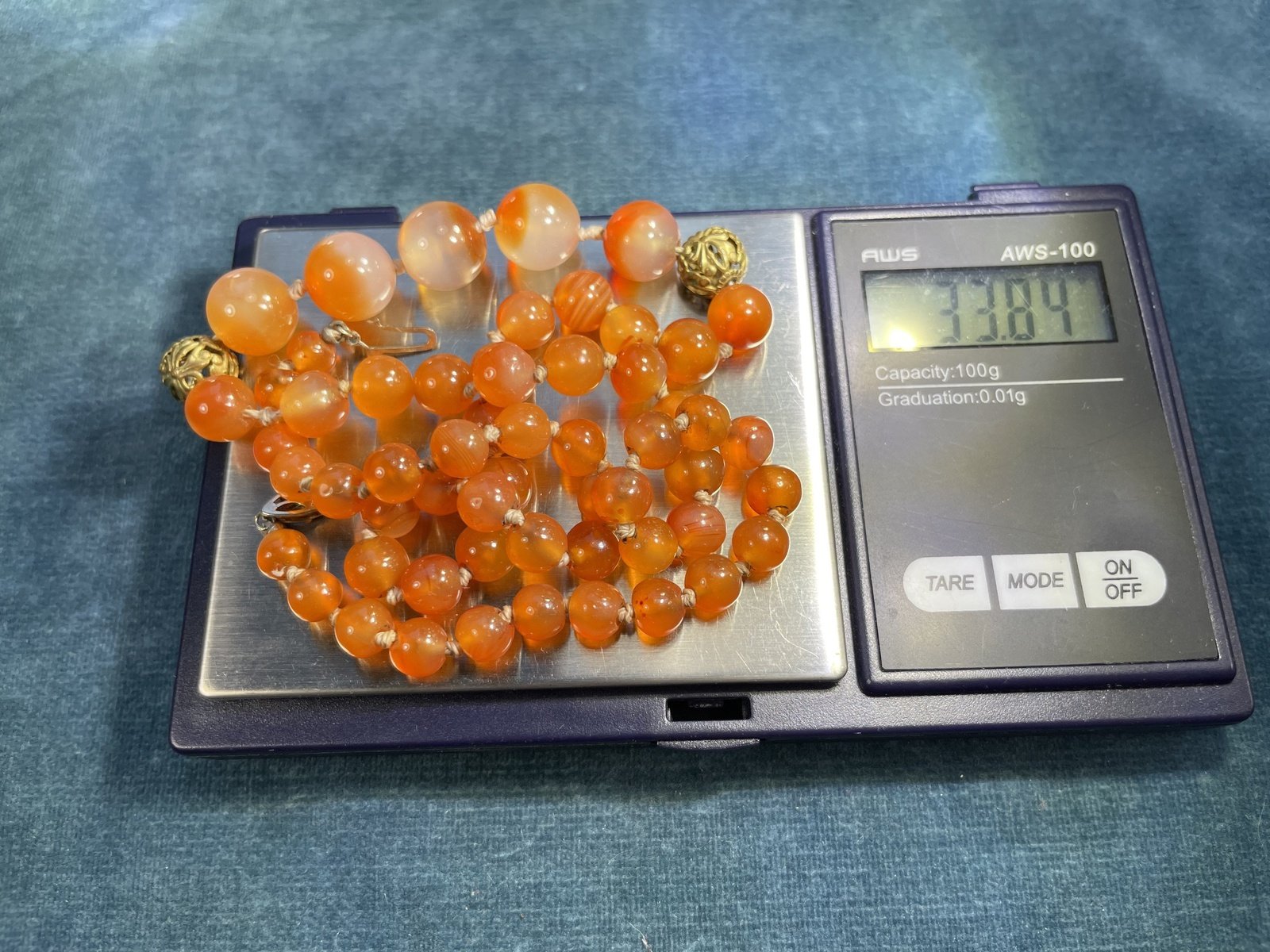 Orange Carnelian Hand-Knotted 20" Necklace. Large 10mm Beads