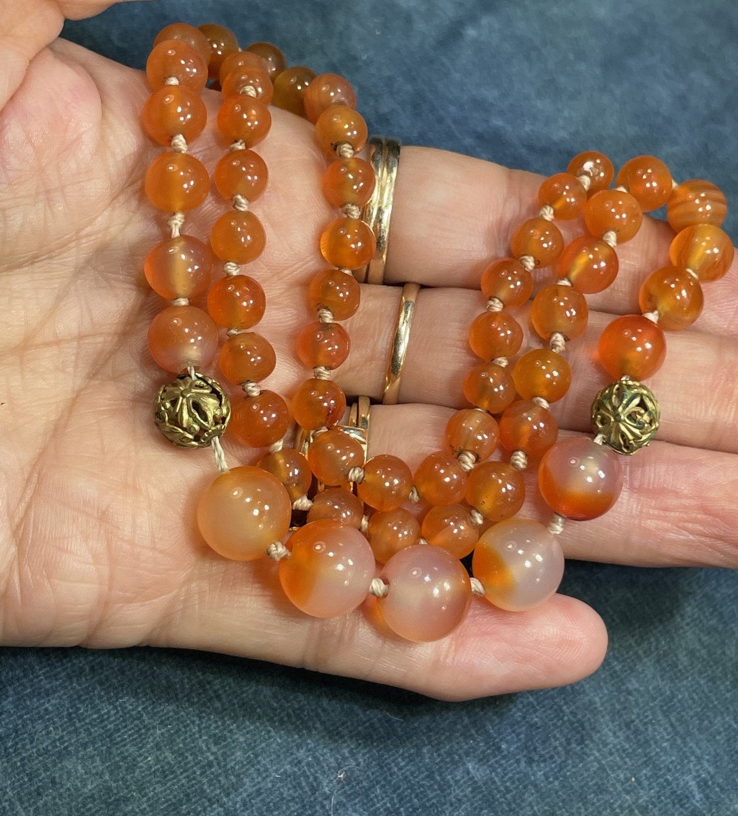 Orange Carnelian Hand-Knotted 20" Necklace. Large 10mm Beads