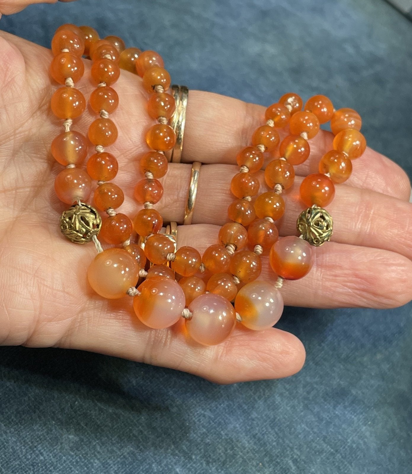 Orange Carnelian Hand-Knotted 20" Necklace. Large 10mm Beads