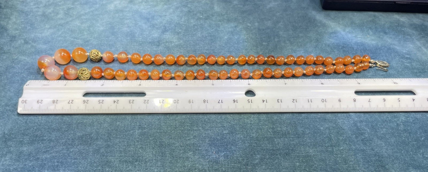 Orange Carnelian Hand-Knotted 20" Necklace. Large 10mm Beads