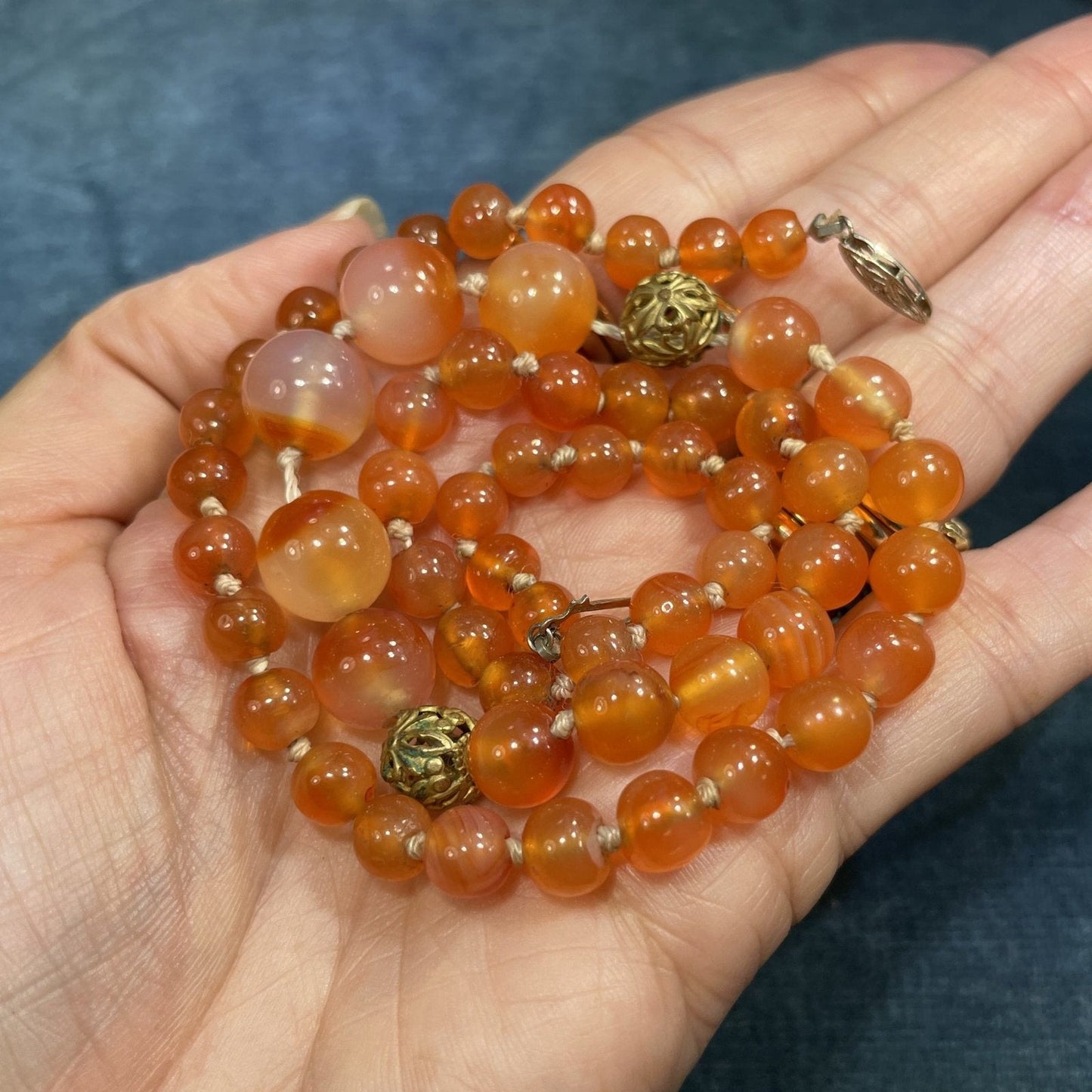 Orange Carnelian Hand-Knotted 20" Necklace. Large 10mm Beads
