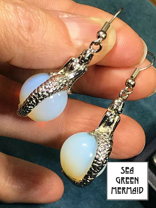 Sterling Silver Mermaid Dangly Earrings with Opalite. 2" 12g. OOAK _ts55_9_20