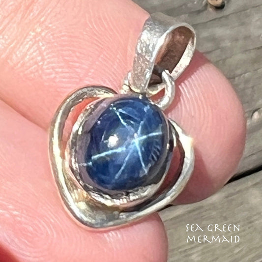 Sterling Silver Heart Pendant w Natural 4 Ct Blue Star Sapphire *Video*