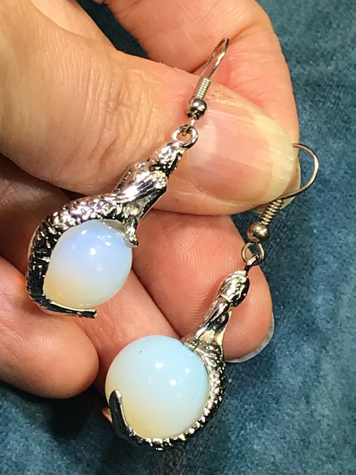 Sterling Silver Mermaid Dangly Earrings with Opalite. 2" 12g. OOAK _ts55_9_20