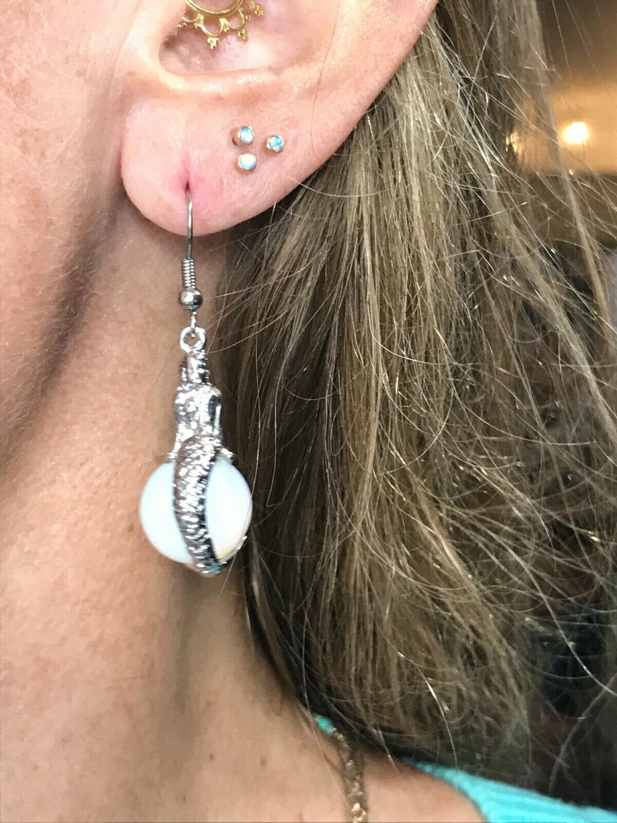 Sterling Silver Mermaid Dangly Earrings with Opalite. 2" 12g. OOAK _ts55_9_20