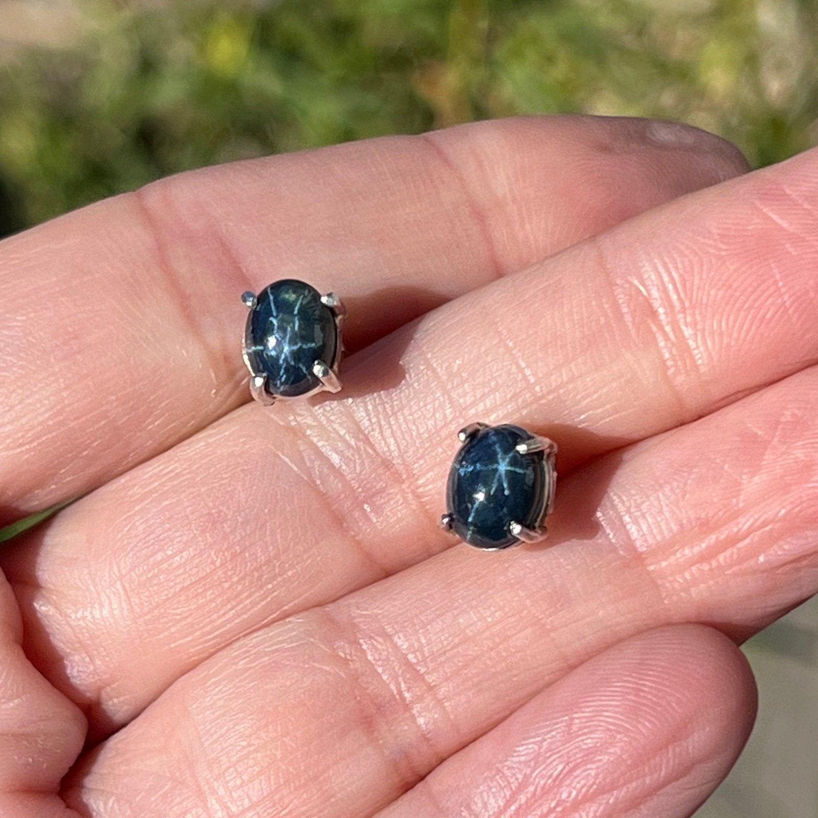 Natural blue star on sale sapphire earrings