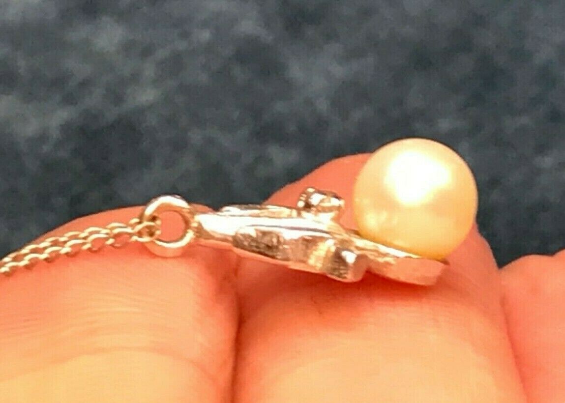 White Gold Diamond & Pearl Lotus Flower Pendant. **Free 14k Chain**-K8L7J