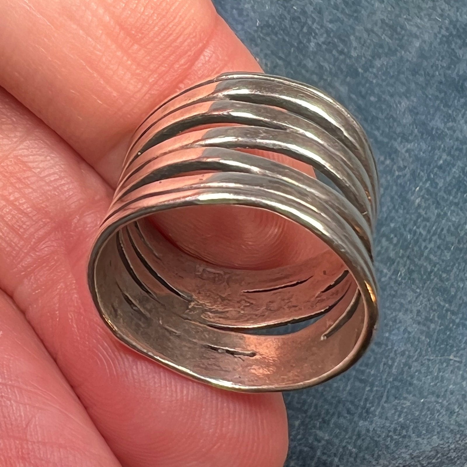 Wide Hammered Silver Stacked Multi-Band Cigar Ring