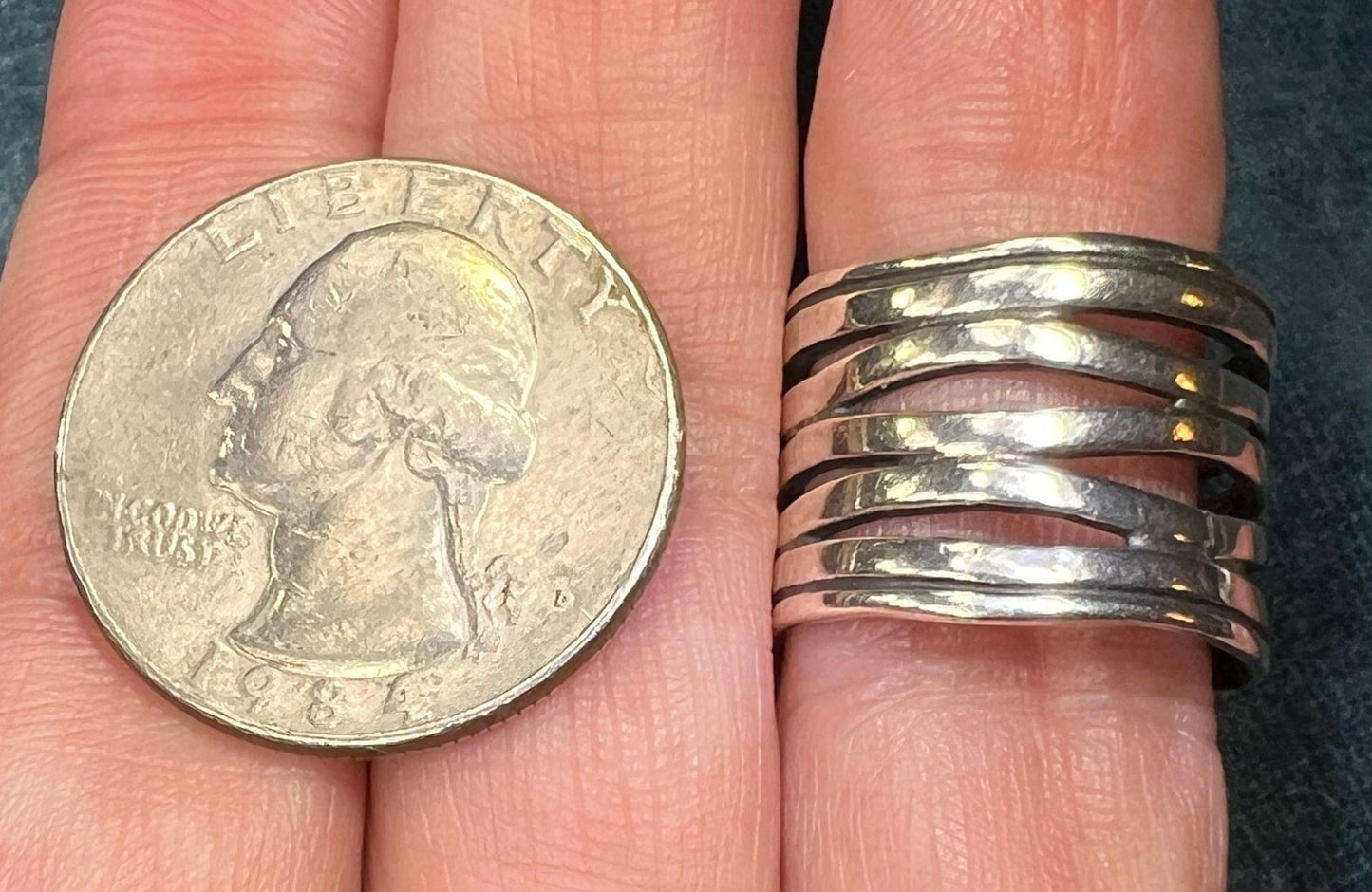 Wide Hammered Silver Stacked Multi-Band Cigar Ring