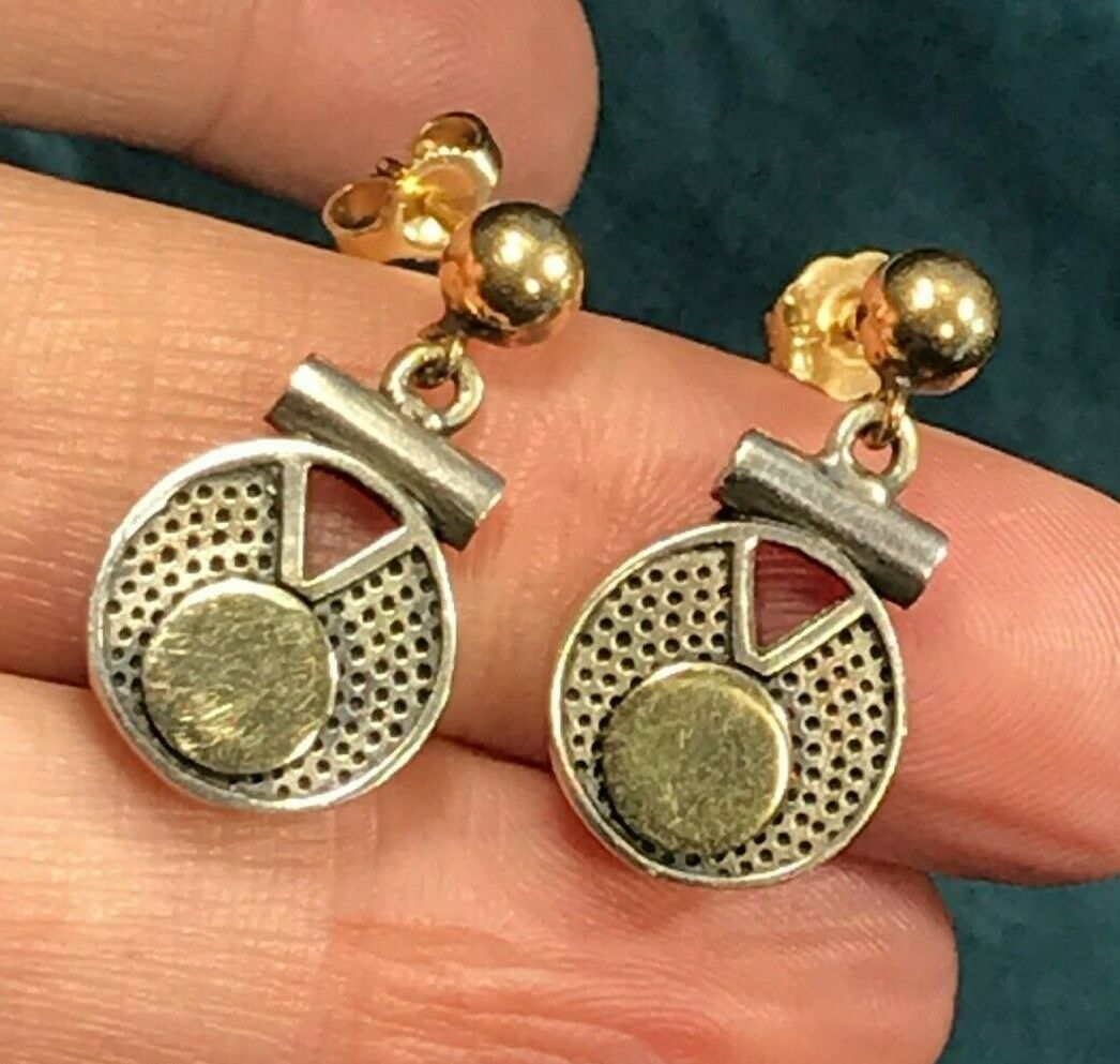 Yellow Gold & 925 Disk Full Moon Earrings. 14k Posts. Bali Style_b40_17