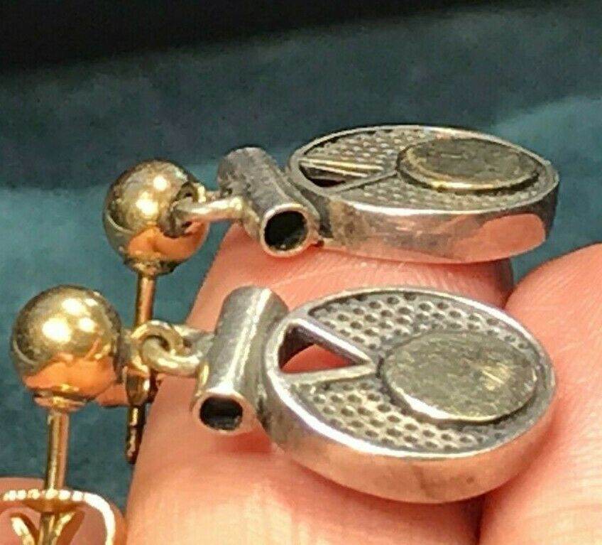 Yellow Gold & 925 Disk Full Moon Earrings. 14k Posts. Bali Style_b40_17
