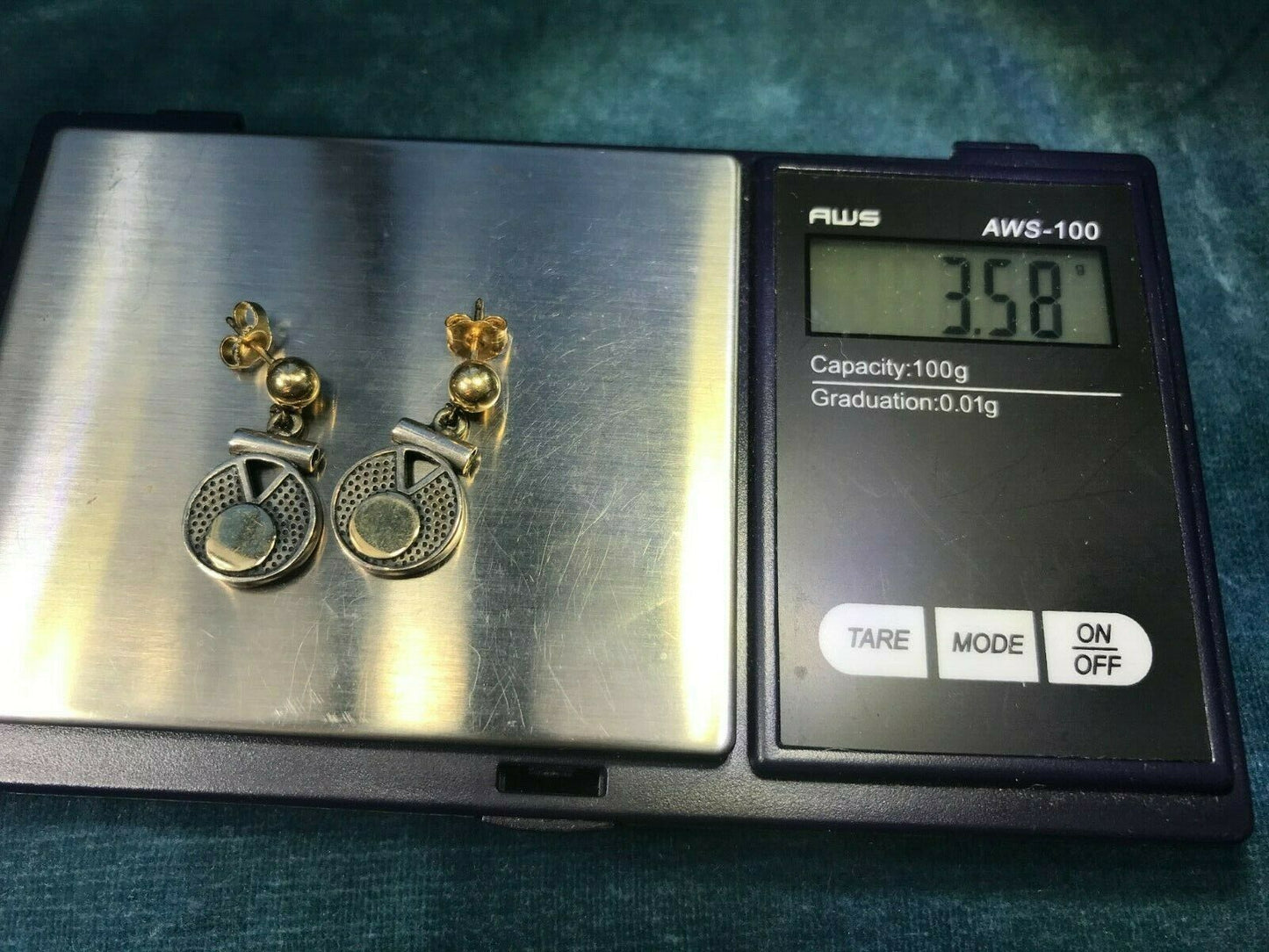 Yellow Gold & 925 Disk Full Moon Earrings. 14k Posts. Bali Style_b40_17