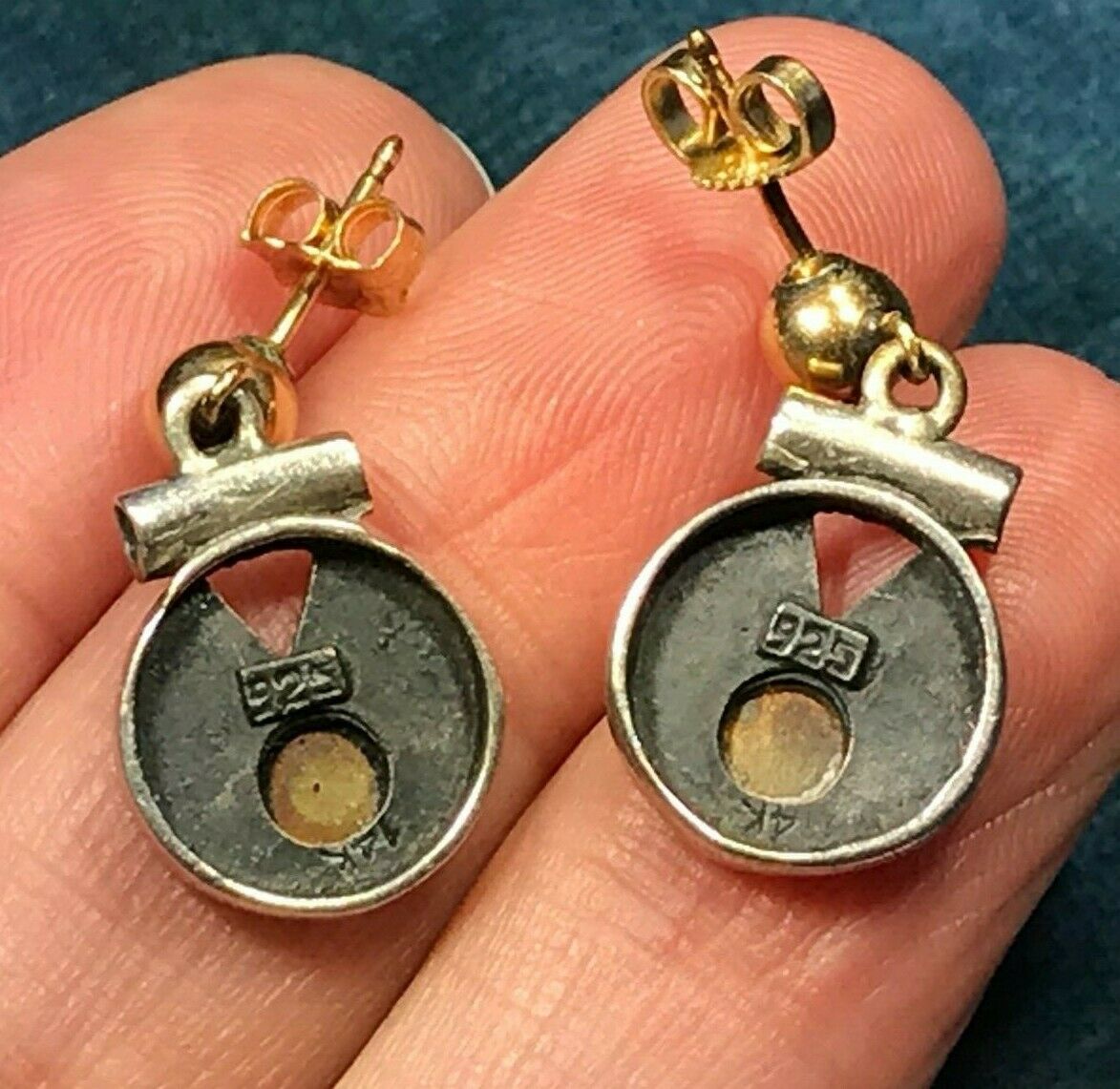 Yellow Gold & 925 Disk Full Moon Earrings. 14k Posts. Bali Style_b40_17