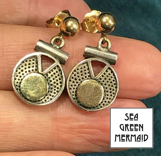 Yellow Gold & 925 Disk Full Moon Earrings. 14k Posts. Bali Style_b40_17