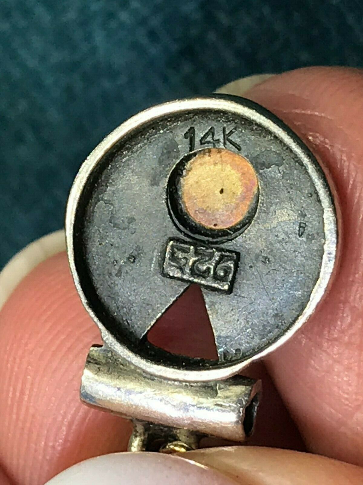 Yellow Gold & 925 Disk Full Moon Earrings. 14k Posts. Bali Style_b40_17